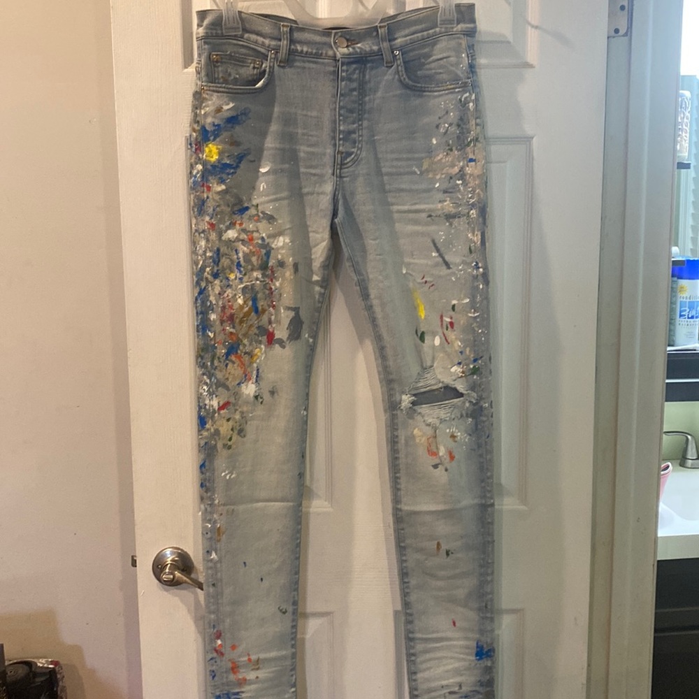 Amiri paint splattered skinny jeans, 32 men’s